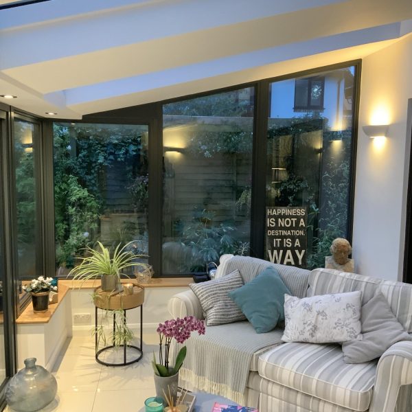 Inside a lit conservatory